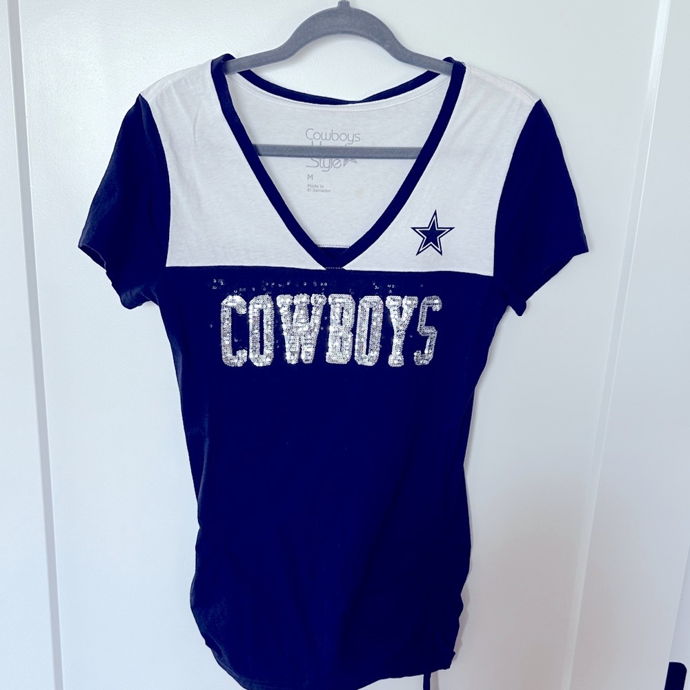 Dallas Cowboys Navy and White V-Neck T-Shirt